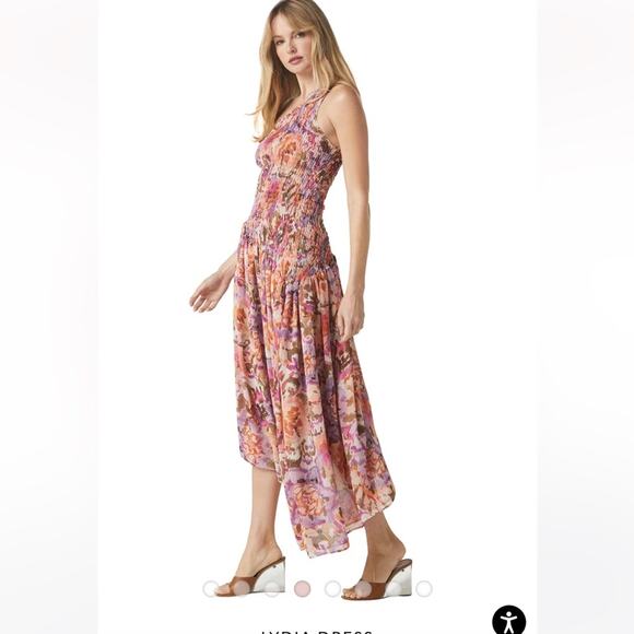 misa los angeles lydia one shoulder floral print smoked bodice asymmetric dress - Picture 2 of 11